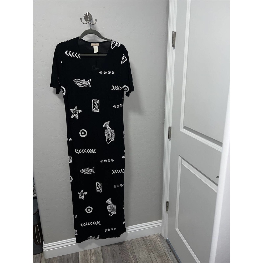Susan Lawrence Women's Black & White Round Neck Short Sleeve Long Maxi Dress XL